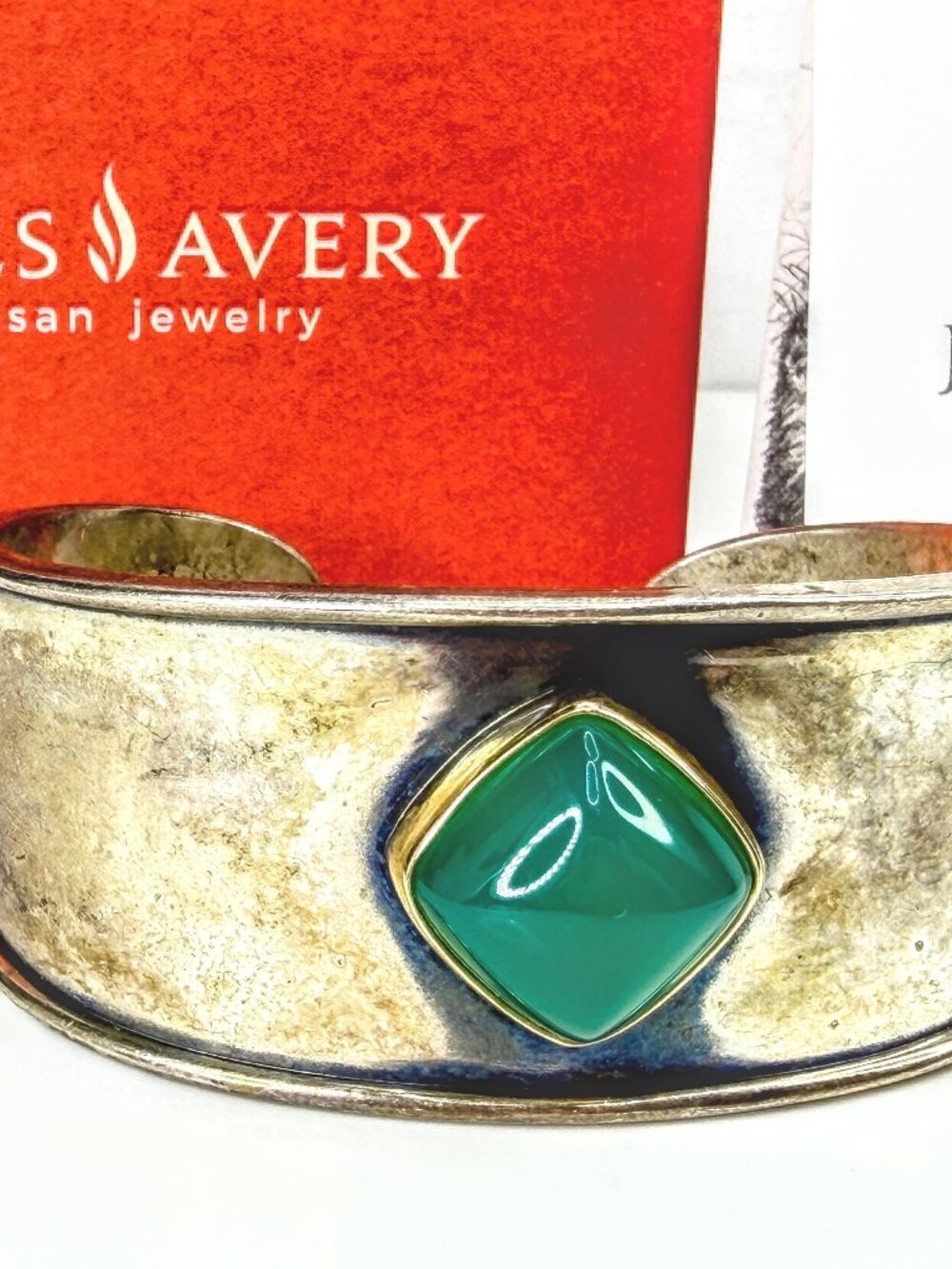 Retired James Avery Green Onyx 14K Sterling Cuff Bracelet 61.7g 6.5"x 7/8 JR2058